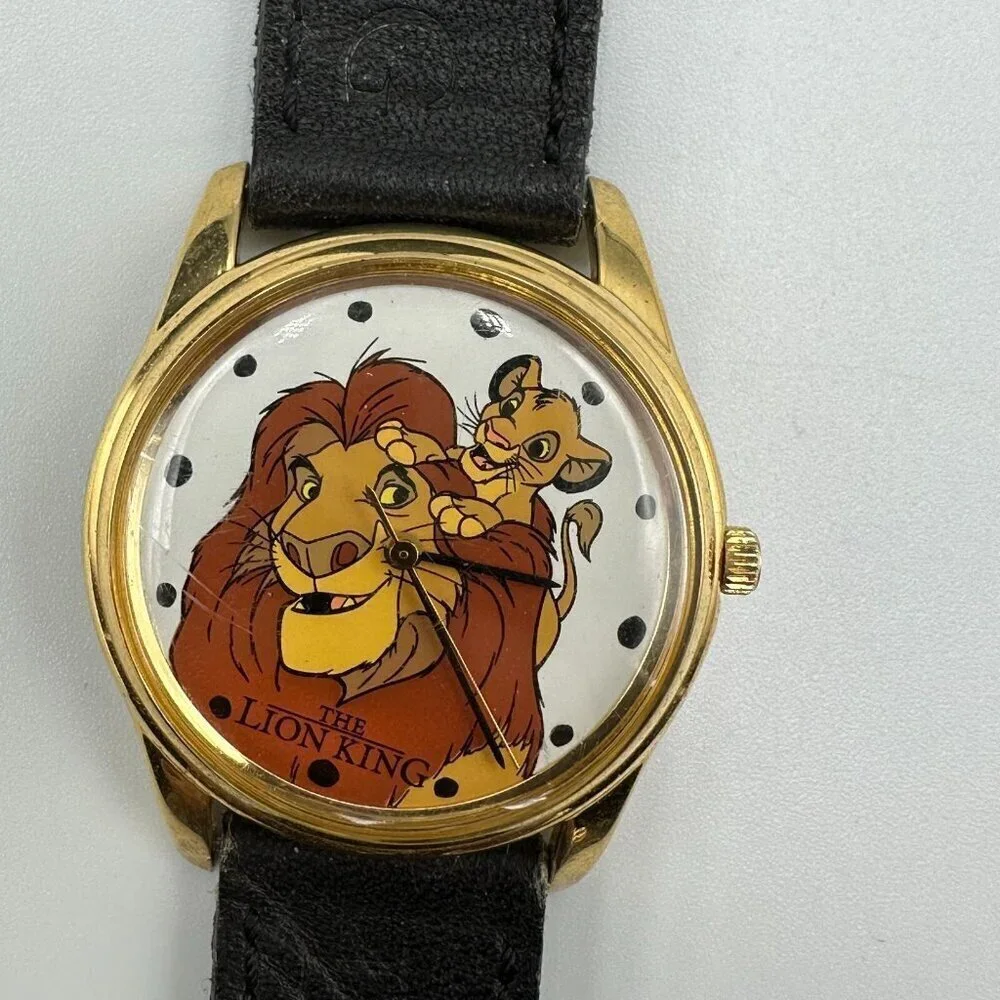 Timex Watch Women The Lion King Simba Mufasa Gold Tone Black Band Works 8.5